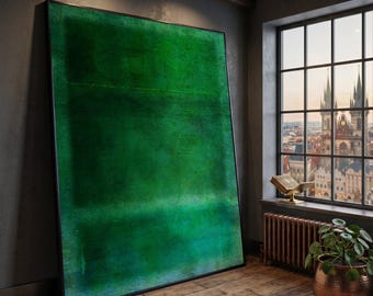 Lienzo enmarcado de Mark Rothko en color verde, listo para colgar, arte mural moderno, decoración abstracta.