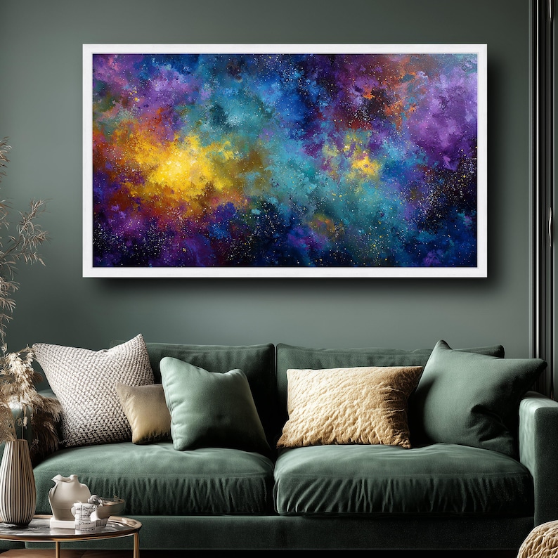 Vibrant Cosmic Galaxy Canvas, Abstract Space Wall Art, Nebula Painting ...