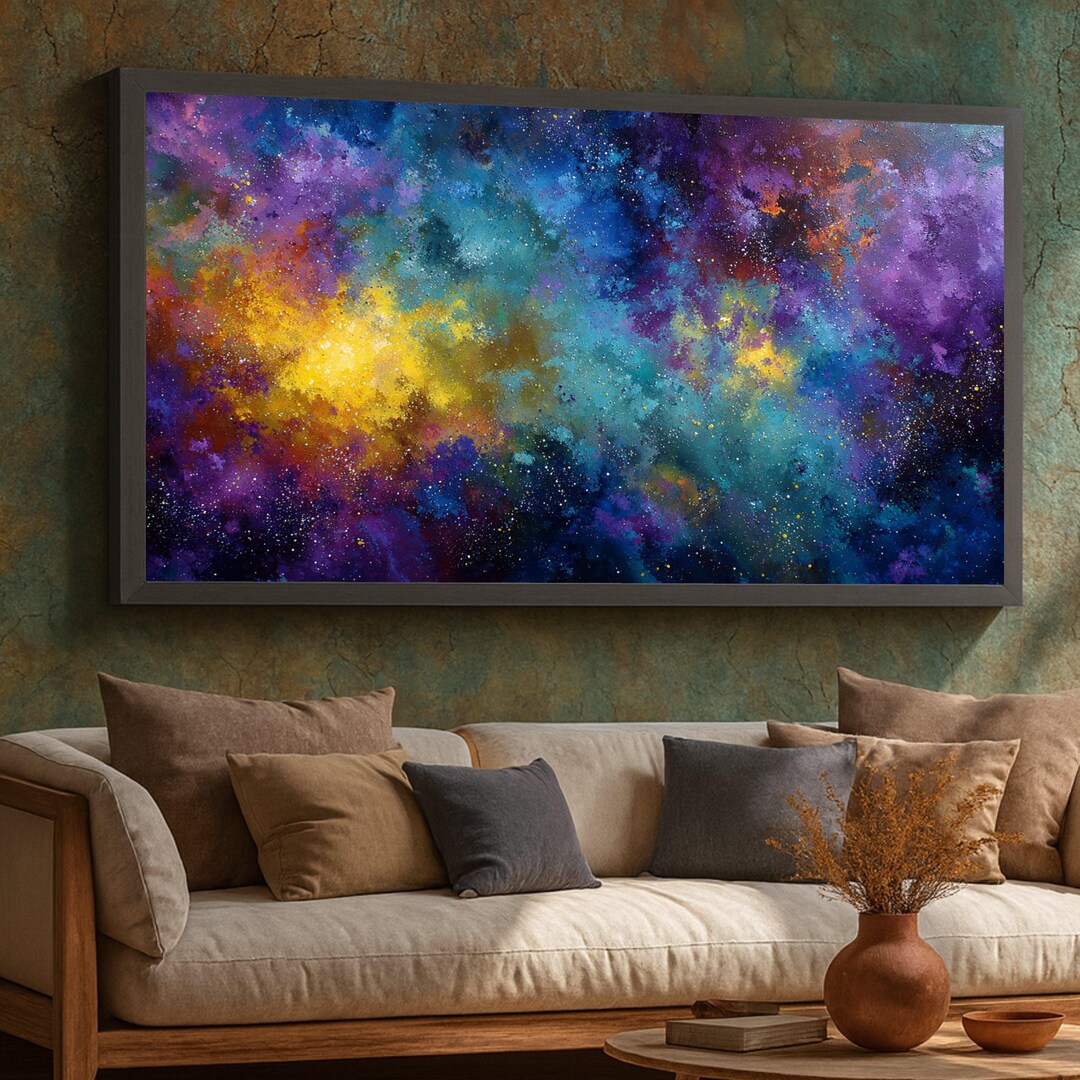 Vibrant Cosmic Galaxy Canvas, Abstract Space Wall Art, Nebula Painting ...
