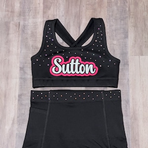 Rhinestone and vinyl name top and