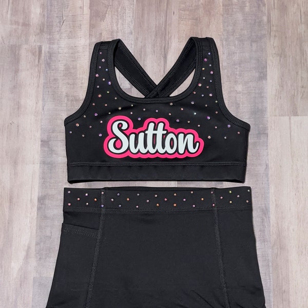 Rhinestone and vinyl cheer and dance name top