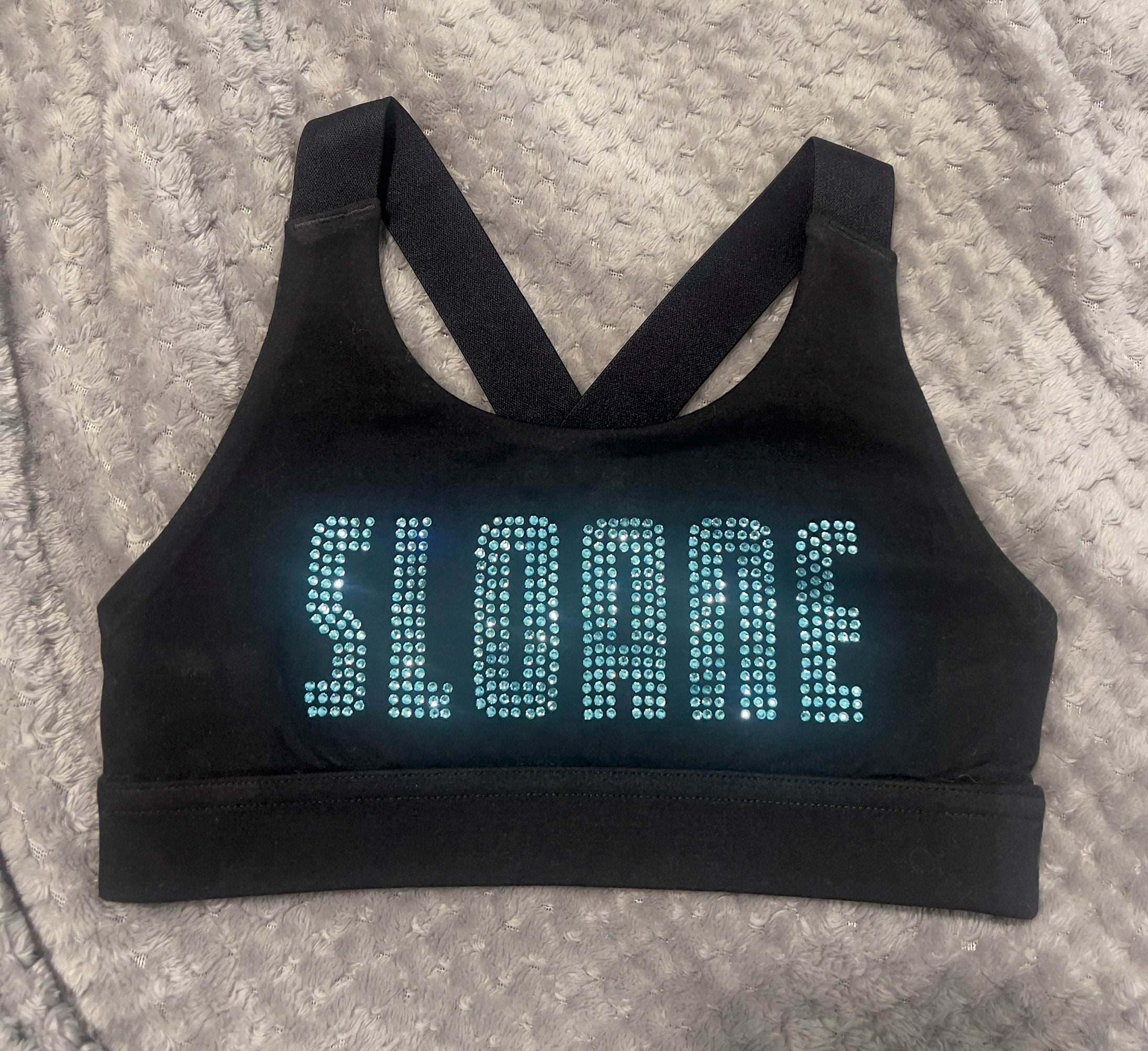 CUSTOM Rhinestone Sports Bra Blue or Pink Stones 