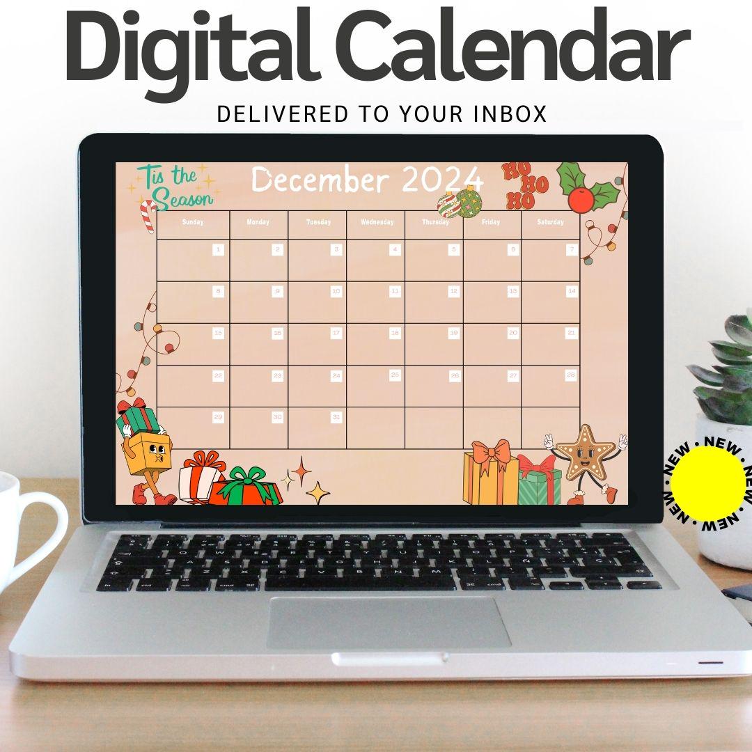 Retro December 2024 Calendar Printable Winter Planner Christmas Month ...