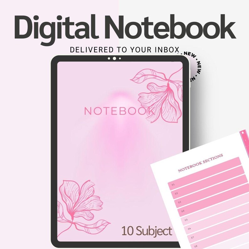 10-subject Hyperlinked Digital Notebook | Ruled, Dotted, Blank Pages ...