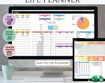 Life Planner Google Sheets Template, Digital Planner 2026, Daily Weekly Monthly Planner, Budget Tracker Habit Tracker Goal Planner PDF
