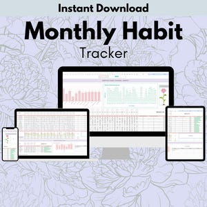 Google Habit Tracker, Google Spreadsheets-gewoontenplanner, Google-spreadsheet, digitale Google-spreadsheet voor maandelijkse gewoontes met bloementabellen