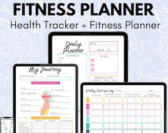 Planificador de fitness en PDF (descarga digital) / Registro semanal de entrenamiento (GoodNotes) / Registro de ejercicios para bajar de peso / Planificador de salud (iPad, mujeres)