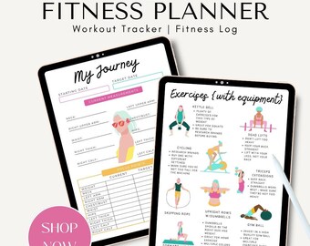 Fitness Planner PDF Digital Download | Weekly Workout Tracker GoodNotes | Weight Loss & Medical Health Binder | iPad Women