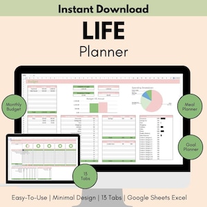 Life Planner Digital Template Google Sheets, Digital Life Planner, Easy Pastel Life Planner for Google Sheet Budget Spreadsheet