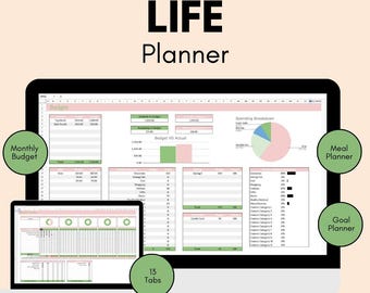 Life Planner Google Sheets Template | Annual Planner Spreadsheet 2026 | All-in-One Digital Budget Planner | Goal Tracker Organizer Pastel