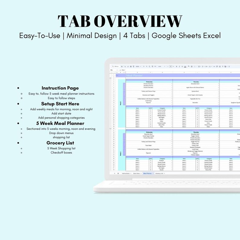 5-week Meal Planner Printable | Google Sheets Template (digital ...