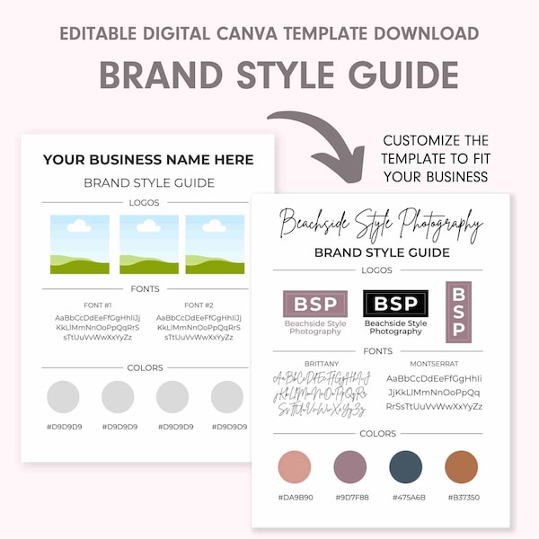 Customizable Brand Style Guide Template, Editable Branding Toolkit for Small Businesses, Canva Digital Template, Business Branding Toolkit