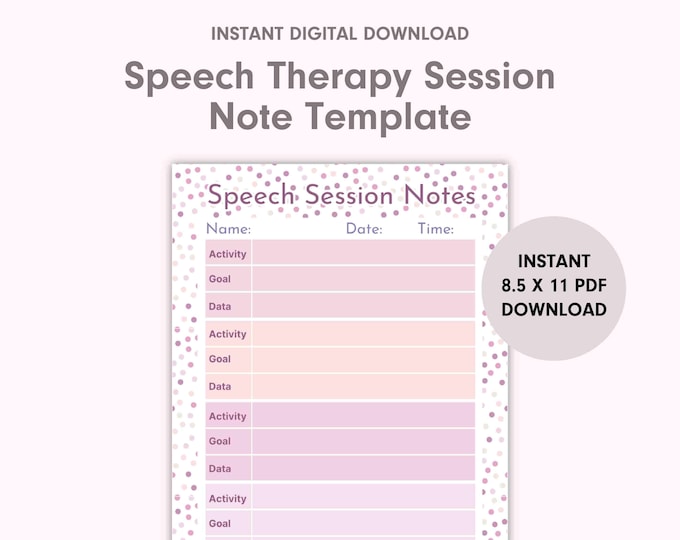 Printable Speech Therapy Notes | Daily Session Agenda Activity, Goals ...