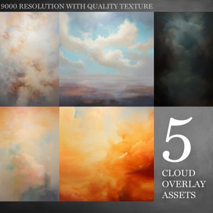 Fine Art Cloud-achtergrondoverlays: Dromerige digitale cloud-achtergronden voor Photoshop-composieten. Probeer de Shades of Drops-stijl. 9K met HQ-textuur
