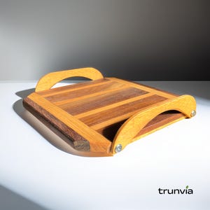 Handmade Wooden Serving Tray | Rustic Solid Wood Breakfast Tray | Natural Coffee or Tea Tray