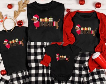 Holiday PJ Shirts, Family Pajama Tops Christmas, Matching Family Xmas Shirts, Dachshund T Shirts, Dachshund Sweatshirts, Matching Family PJ