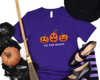 V-Neck Halloween Shirt, Jack o Lantern V-Neck Tee, Tis the Season VNeck Halloween, Cute Pumpkins Shirt, Fall VNeck, Pumpkin VNeck TShirt