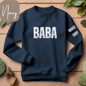 Baba Sweatshirt, Baba T-Shirt, personalisiertes Baba Shirt mit Namen der Enkelkinder, Ärmel Schriftzug, Enkelhemd für Baba, benutzerdefiniertes Baba-Shirt