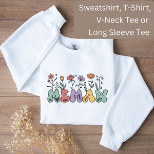 Aangepaste Memaw V-hals, T-shirt of sweatshirt, Memaw T-shirt met lange mouwen, cadeau voor Memaw, gepersonaliseerd Memaw shirt met namen, Memaw sweatshirt