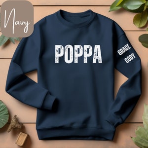 Poppa Sweatshirt, Poppa T-Shirt, personalisiertes Poppa Shirt, Ärmel Schriftzug, Poppa Shirt mit Enkelnamen, Poppa Shirt, Poppa Geschenke