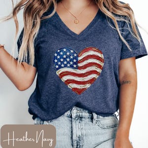 Vneck American Flag T-Shirt, VNeck Patriotic Shirt, 4th of July Womens Shirt, Patriotic USA 250th Anniversary, 4th of July VNeck, Flag Heart