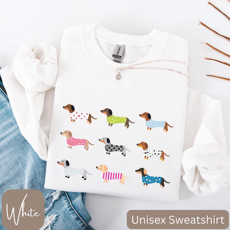 Dachshunds in a Row Shirt, Cute Dachshund Lover Gift, Dachshund T-shirt, Long Sleeve Tee or Sweatshirt, Youth Sizes, Girls Dachshund Shirt image 3