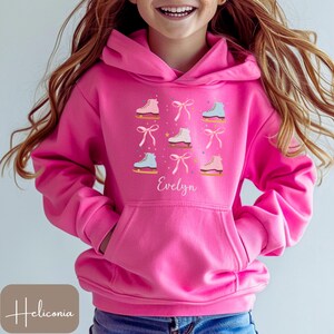 Girls Ice Skating Sweatshirt or Hooded Sweater, Cute Figure Skating Shirt for Girls, Kids Figure Skating Gifts, Coquette Bow Ice Skate Top image 5