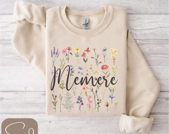 Custom Memere Sweatshirt, Long Sleeve Tee, Wildflower Memere Shirt, Add Grandkids Names, Boho Cottagecore Gift, Memere Floral Garden Shirt