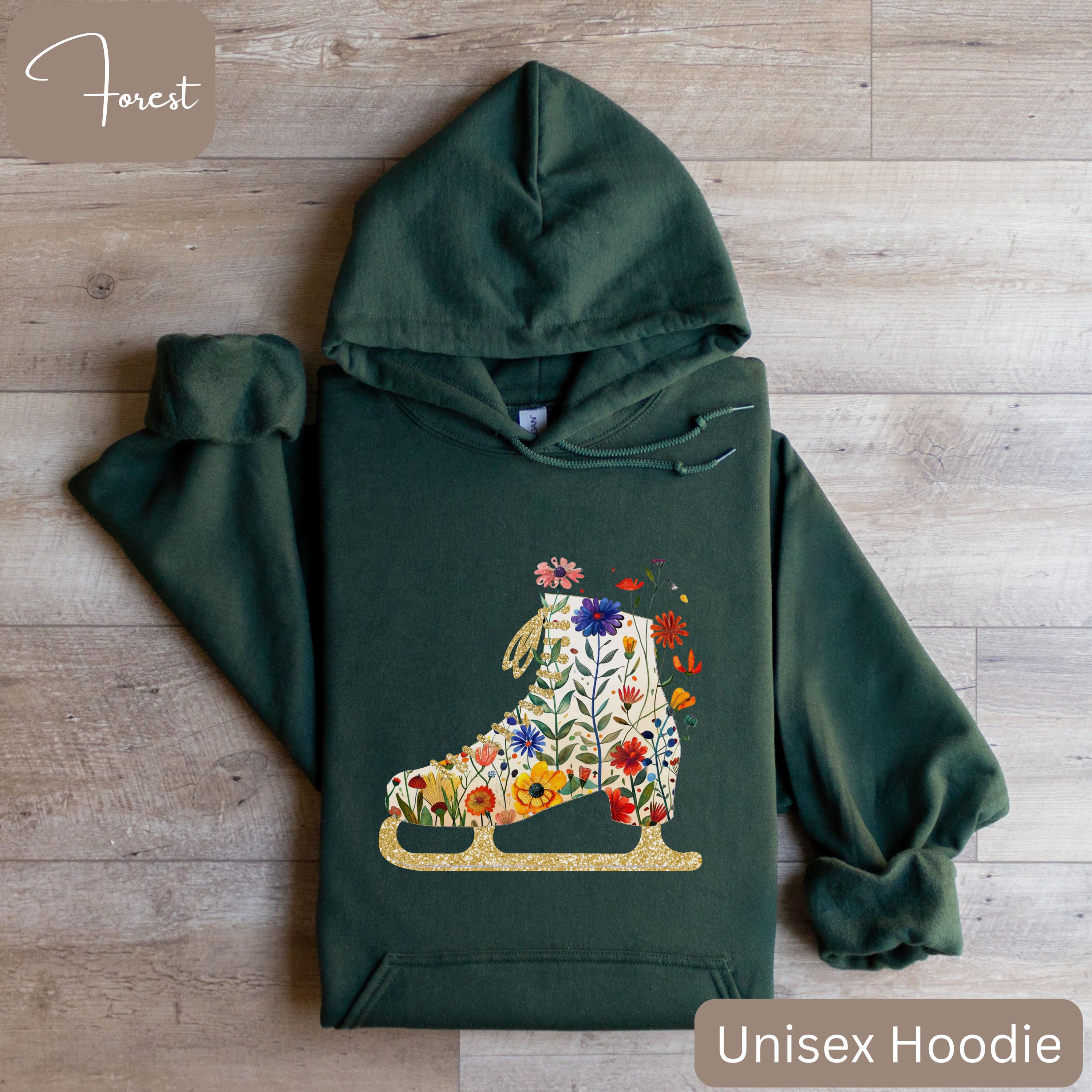 Floral Ice Skate Sweatshirt or Hoodie, Figure Skater Gift, Wildflower ...