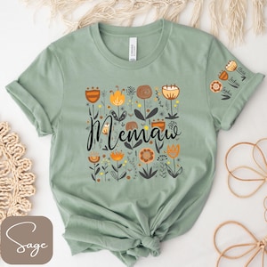 Memaw-shirt gepersonaliseerd, op mouw geschreven met kindernamen, Memaw-shirt in boho-stijl met wilde bloemen, Memaw-cadeaus, bloemenshirt Memaw, Memaw