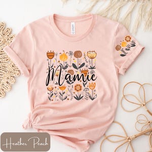 Personalized Mamie Shirt, Sleeve Writing with Kids Names, Boho Style Mamie Shirt with Wildflowers, Mamie Gifts, Mamie Flower Shirt, Mamie