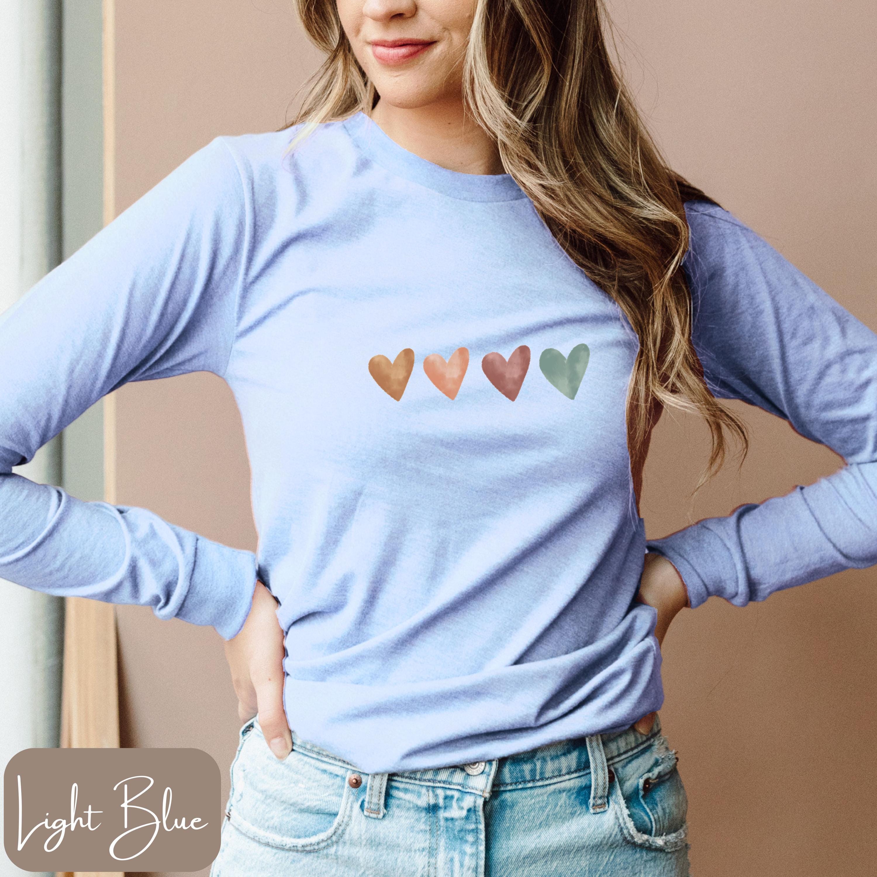 Long Sleeve Tshirt With Hearts, Minimalist Long Sleeve, Neutral 