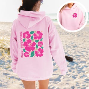 Beach Hoodie, Pink Hibiscus Flower Hoodie, Ocean Beach Sweater, Summer Sweatshirt, Pink Girls Beach Hoodie, Hibiscus Flower Beach Sweatshirt