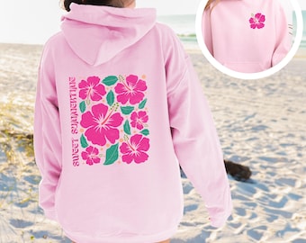 Beach Hoodie, Pink Hibiscus Flower Hoodie, Ocean Beach Sweater, Summer Sweatshirt, Pink Girls Beach Hoodie, Hibiscus Flower Beach Sweatshirt