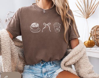 Comfort Colors® Coffee TShirt, Coquette Bow Coffee Shirt, Minimalist Coffee Shirt, Coffee Lover Gift, Retro Coffee Shirt, Vintage Coffee Tee
