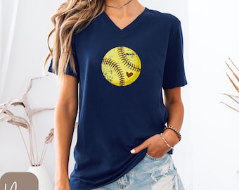 Softball VNeck, Cute Softball Shirt, Softball Mom, Softball Grandma Shirt, Distressed Softball, Gift for Softball Mom, Softball Season Shirt