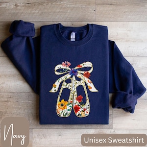 Floral Ballet Slippers Sweatshirt, Wildflower Ballet Pullover, Dance Lover Gift, Ballerina Crewneck, Cozy Ballet Aesthetic Sweatshirt