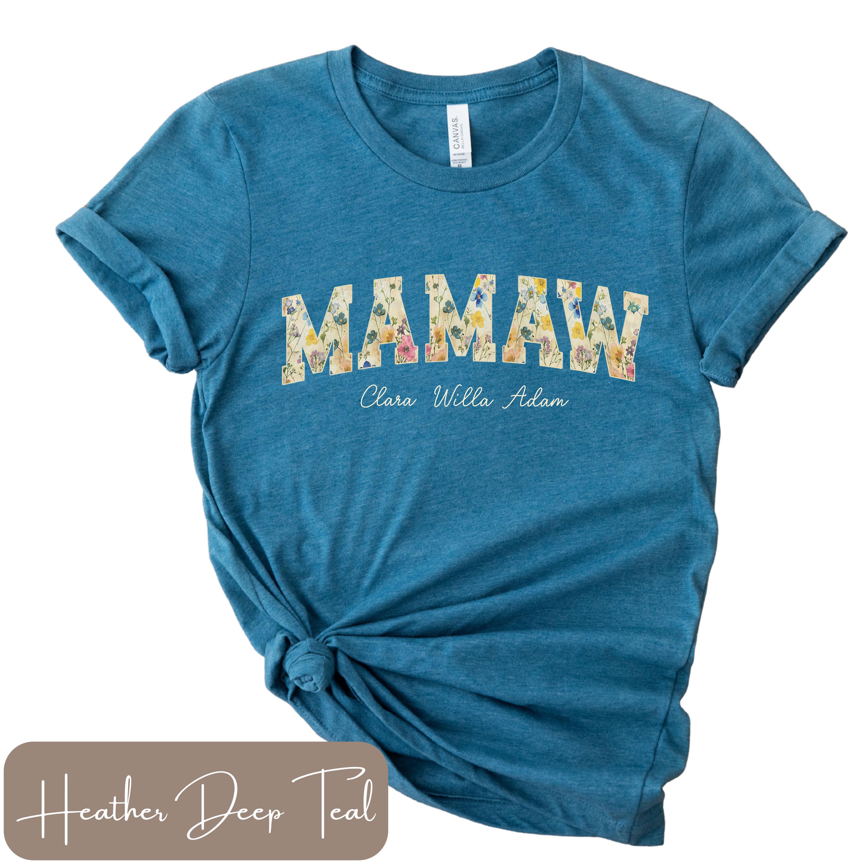 Mamaw T-shirt With Grandkids Name Tee, Wildflower Mamaw Shirt