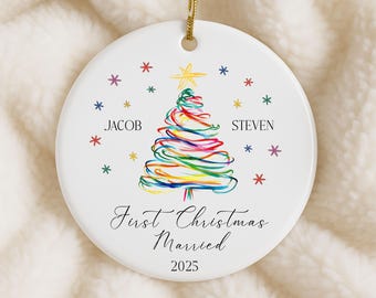 Gay Couple Christmas Ornaments LGBT Couple - Personalized Acrylic Keychain, Gift For Him, Gifts For Her Designed By Unbridled Carmelia Lgbtq Wedding Gifts