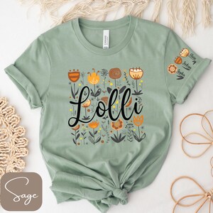 Personalized Lolli Shirt, Sleeve Writing with Kids Names, Boho Style Lolli Shirt with Wildflowers, Lolli Gifts, Lolli Flower Shirt, Lolli