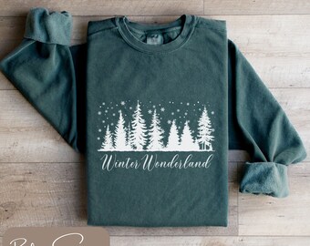 Comfort Colors Winter Wonderland Sweatshirt, Comfort Colors Christmas Sweatshirt, Comfort Colors Evergreen Trees, Woodland Winter, Pine Tree