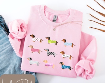 Dachshunds in a Row Shirt, Cute Dachshund Lover Gift, Dachshund T-shirt, Long Sleeve Tee or Sweatshirt, Youth Sizes, Girls Dachshund Shirt