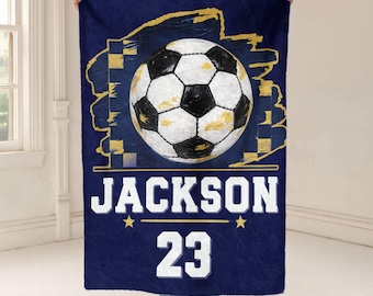 Personalized Soccer Blanket, Custom Team Blanket with Player Name & Number, Game Day Blanket, Soccer Fan Gift, Sports Soft Fleece Throw