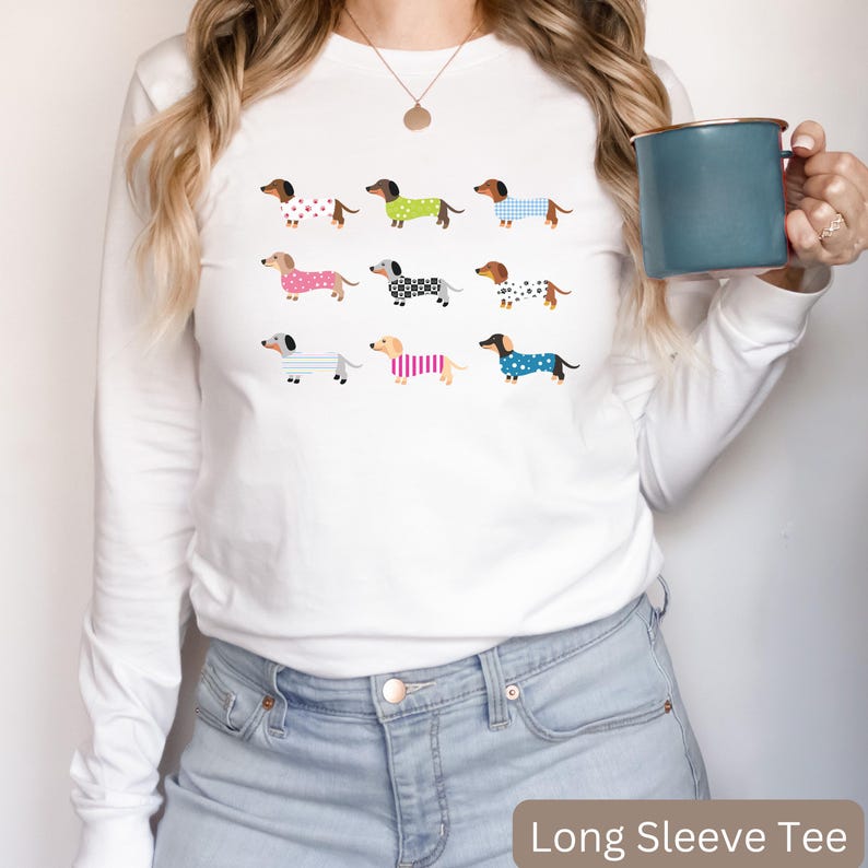 Dachshunds in a Row Shirt, Cute Dachshund Lover Gift, Dachshund T-shirt, Long Sleeve Tee or Sweatshirt, Youth Sizes, Girls Dachshund Shirt image 7