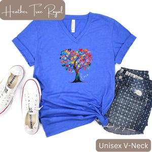 Heart Tree V-Neck T-Shirt, Nature Lover VNeck, Tree VNeck, Colorful Valentine VNeck, Outdoor Lover Valentine, Love VNeck, Boho VNeck Tee