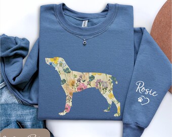 Floral German Shorthaired Pointer Shirt, Wildflower GSP Sweatshirt, Boho Dog Mom Tee, Pointer Lover Gift, Personalized GSP Shirt Sleeve Name