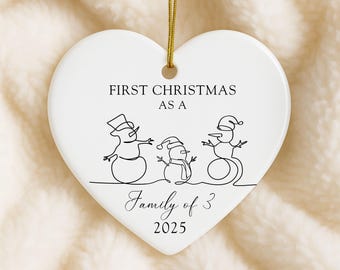 Adorno familiar de muñeco de nieve, primera Navidad en familia de 3, adorno minimalista para recién nacido, regalo para nuevos padres en 2025, recuerdo de Navidad para embarazadas