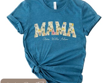 Maglietta per mamma, maglietta personalizzata con nome per bambini, maglietta per mamma con fiori di campo, grazioso regalo floreale in stile cottagecore, maglietta morbida per mamma, maglietta personalizzata per mamma