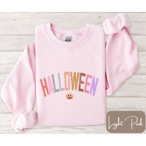 Pink Halloween Sweatshirt, Purple Halloween Shirt, Pink Halloween, Pink Fall Shirts, Distressed Letters, Retro Halloween, Long Sleeve TShirt