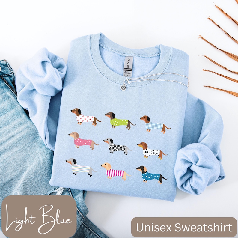 Dachshunds in a Row Shirt, Cute Dachshund Lover Gift, Dachshund T-shirt, Long Sleeve Tee or Sweatshirt, Youth Sizes, Girls Dachshund Shirt image 2
